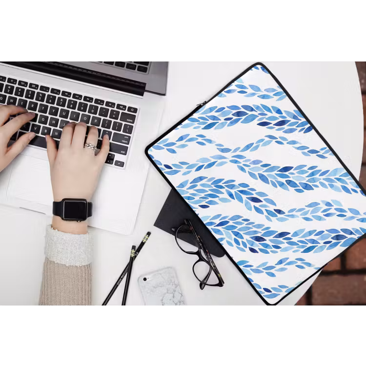 Laptophoes - Bladeren - Aquarel - Patroon - Modern - Blauw — 3