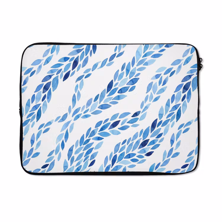 Laptophoes - Bladeren - Aquarel - Patroon - Modern - Blauw — 5