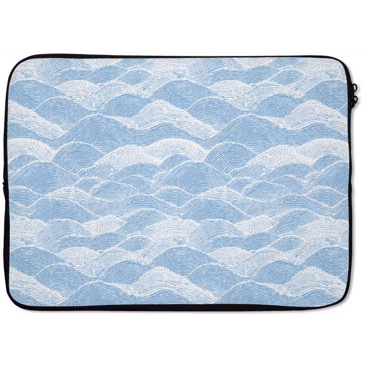 Laptophoes - Blauw - Wit - Golven - Getekend — 1