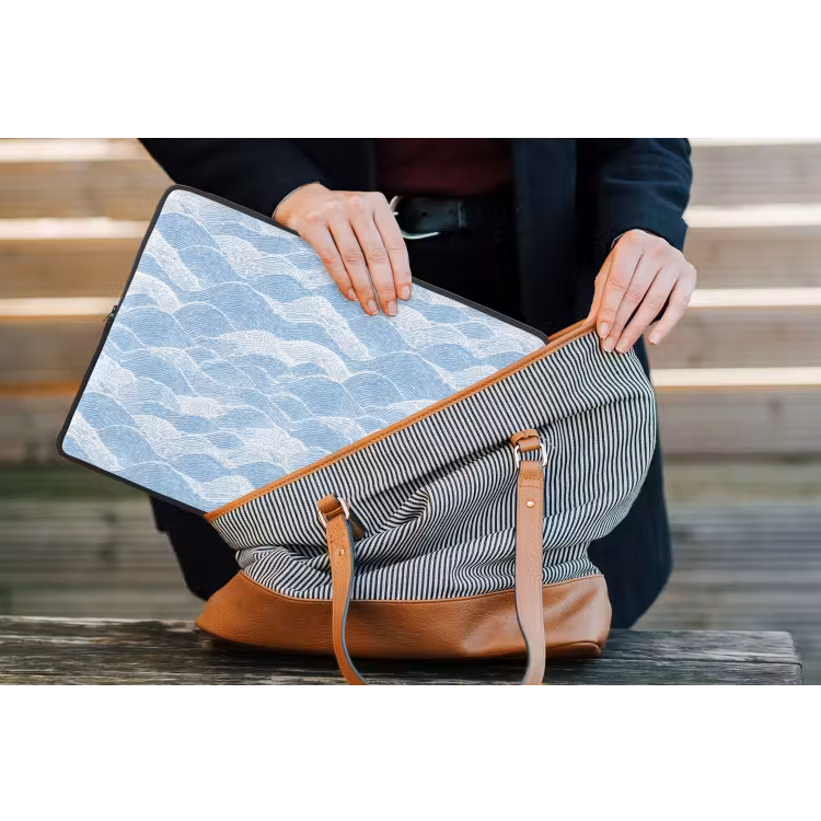 Laptophoes - Blauw - Wit - Golven - Getekend — 4