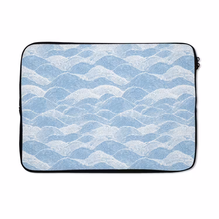 Laptophoes - Blauw - Wit - Golven - Getekend — 5
