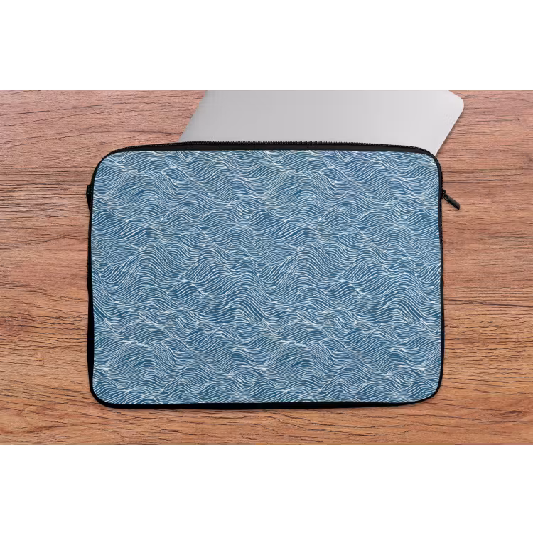 Laptophoes - Blauw - Wit - Golven - Getekend - Textuur — 2