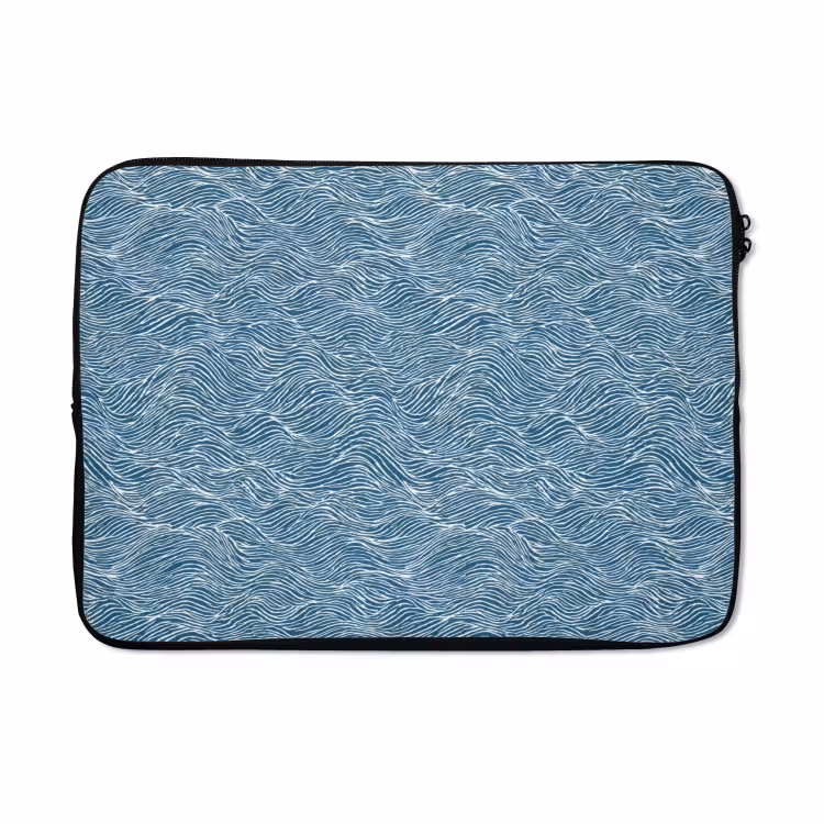 Laptophoes - Blauw - Wit - Golven - Getekend - Textuur — 5