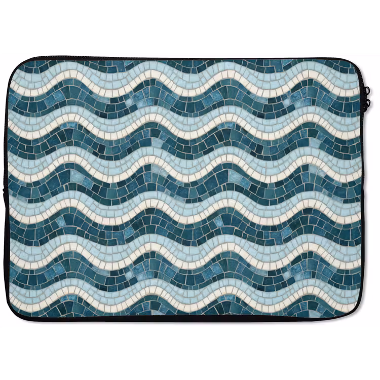 Laptophoes - Blauw - Wit - Mozaïek - Golvend — 1