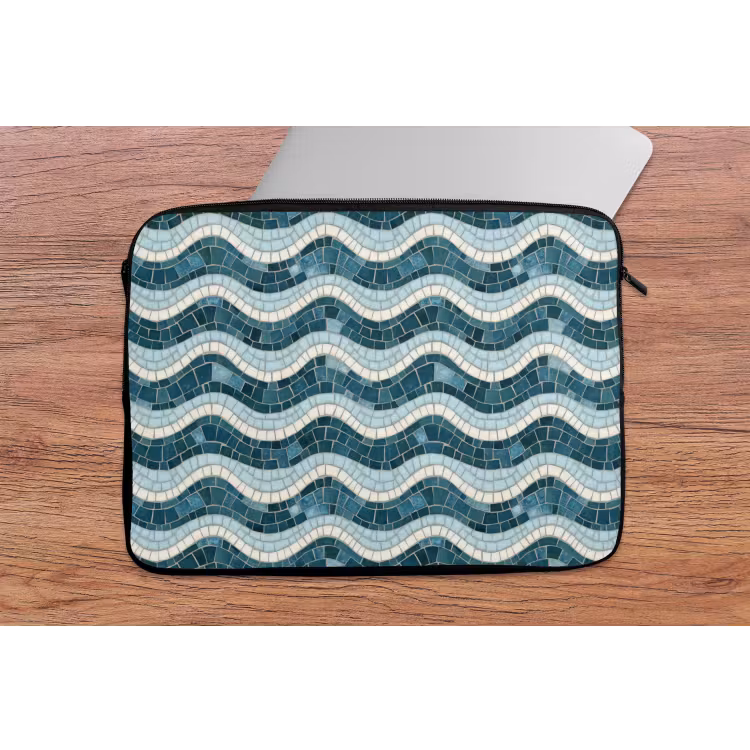 Laptophoes - Blauw - Wit - Mozaïek - Golvend — 2