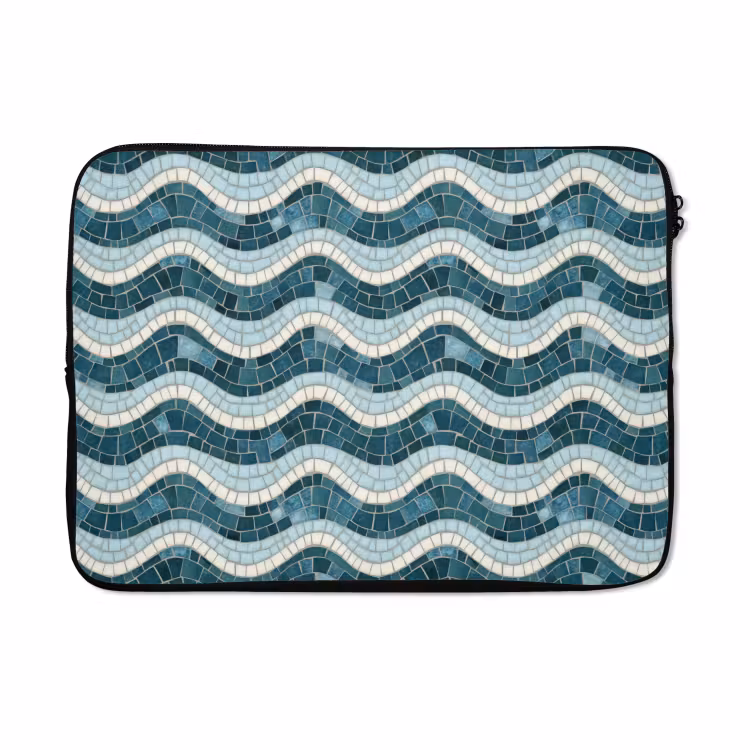 Laptophoes - Blauw - Wit - Mozaïek - Golvend — 5