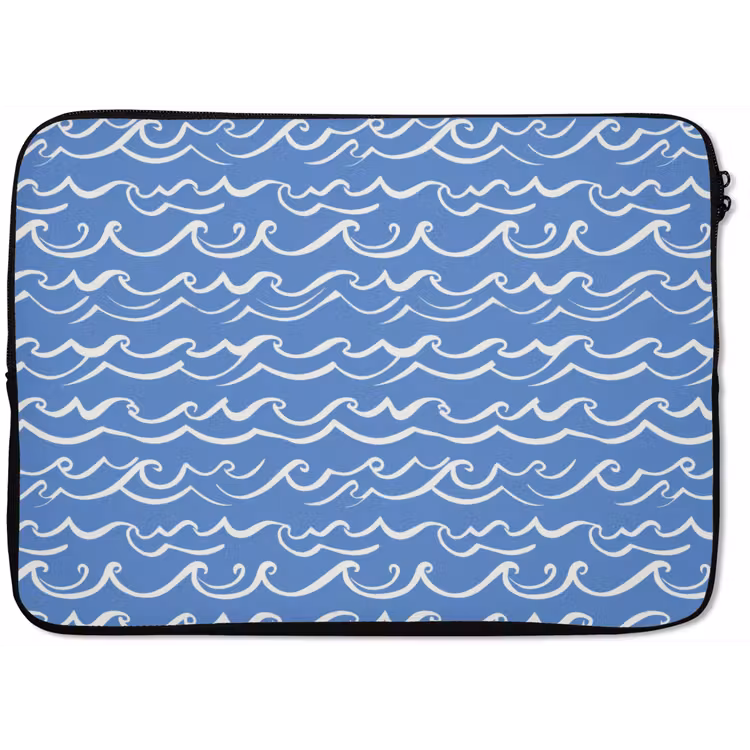 Laptophoes - Blauw - Wit - Simpel - Getekend - Golven — 1