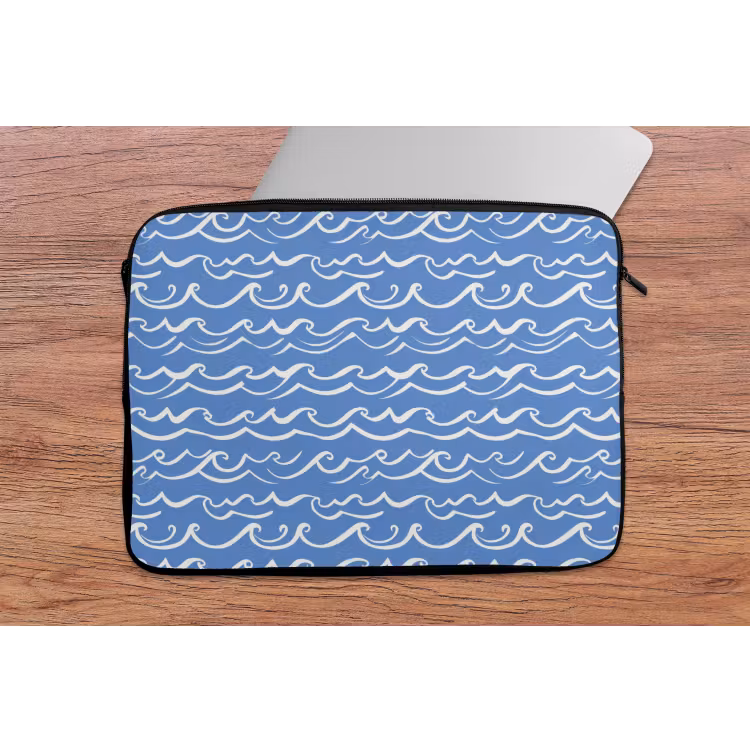 Laptophoes - Blauw - Wit - Simpel - Getekend - Golven — 2
