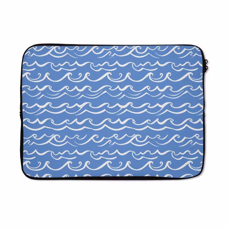 Laptophoes - Blauw - Wit - Simpel - Getekend - Golven — 5