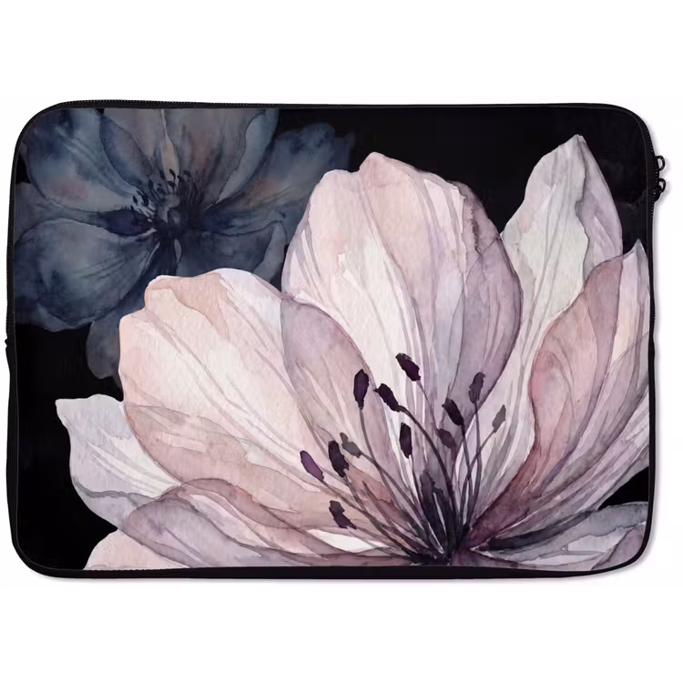 Laptophoes - Bloemen - Aquarel - Modern - Roze - Donker — 1