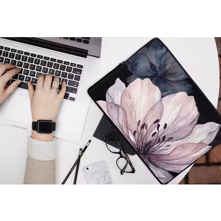 Laptophoes - Bloemen - Aquarel - Modern - Roze - Donker — 3