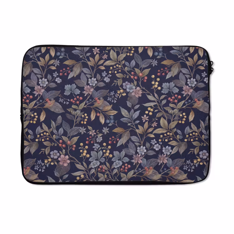 Laptophoes - Bloemen - Bladeren - Patroon - Botanisch - Donkerblauw — 5