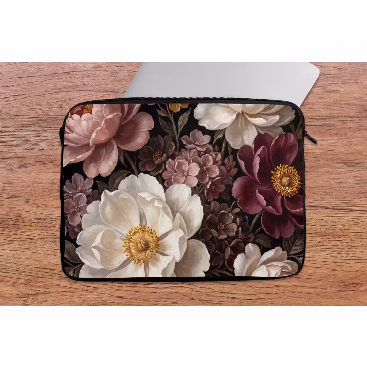 Laptophoes - Bloemen - Boeket - Klassiek - Donker - Rood — 2