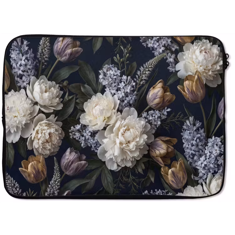 Laptophoes - Bloemen - Donker - Elegant - Natuur - Wit — 1