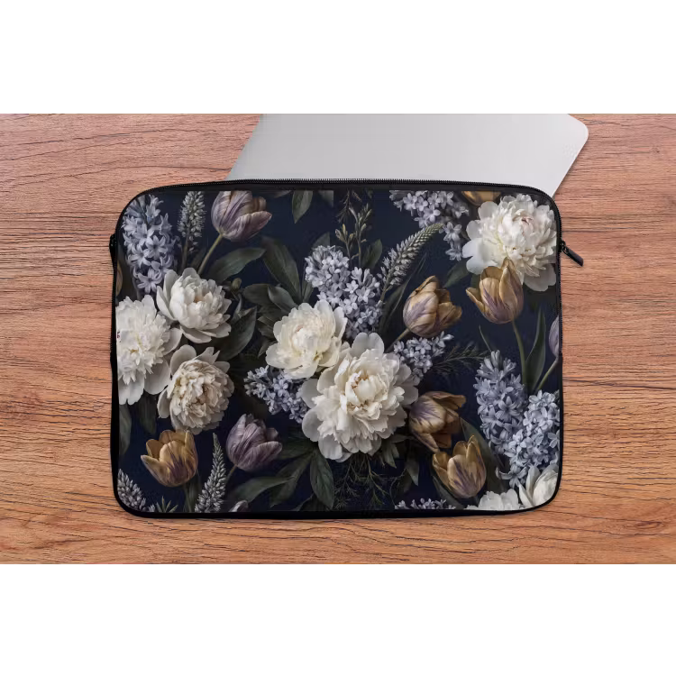 Laptophoes - Bloemen - Donker - Elegant - Natuur - Wit — 2
