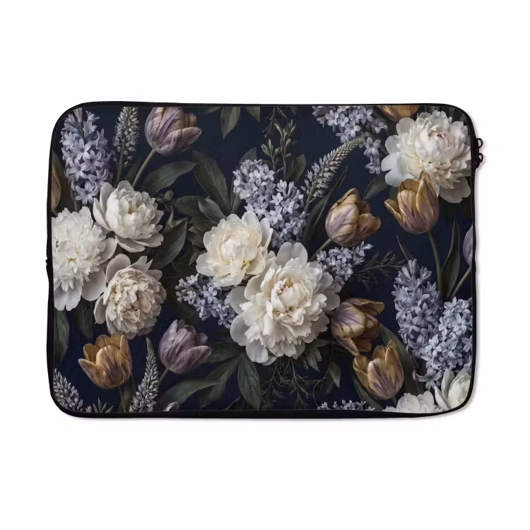 Laptophoes - Bloemen - Donker - Elegant - Natuur - Wit — 5