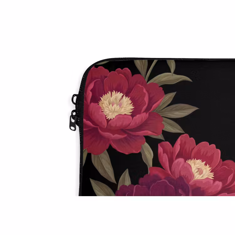 Laptophoes - Bloemen - Patroon - Botanisch - Rood - Zwart — 6