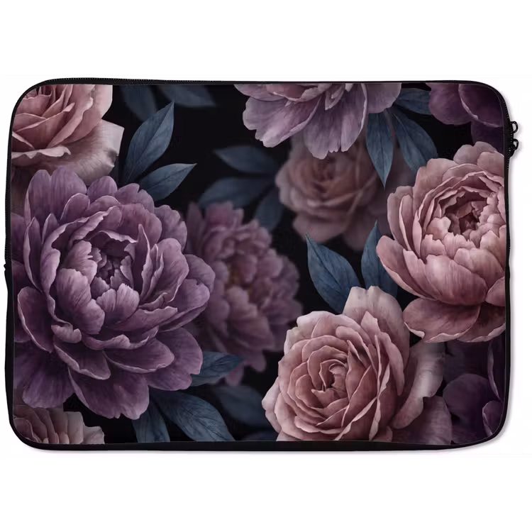 Laptophoes - Bloemen - Patroon - Donker - Botanisch - Paars — 1