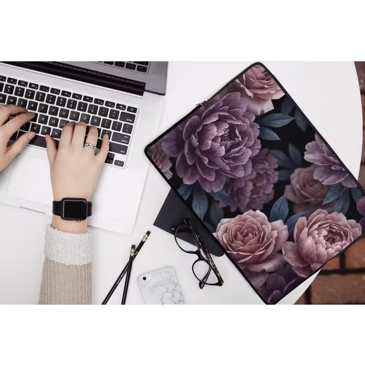 Laptophoes - Bloemen - Patroon - Donker - Botanisch - Paars — 3