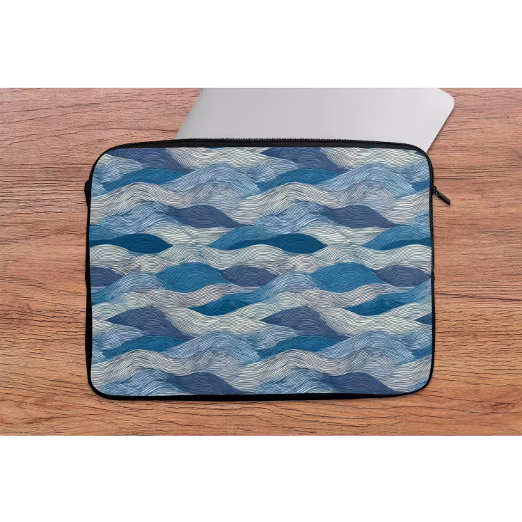 Laptophoes - Getekend - Blauw - Wit - Golvend - Streepjes — 2