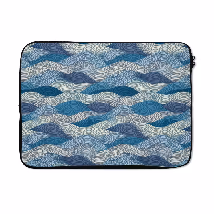 Laptophoes - Getekend - Blauw - Wit - Golvend - Streepjes — 5
