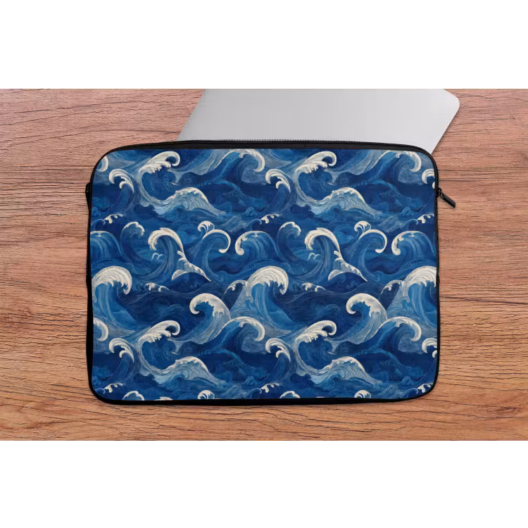Laptophoes - Japans - Oceaan - Golven - Blauw — 2