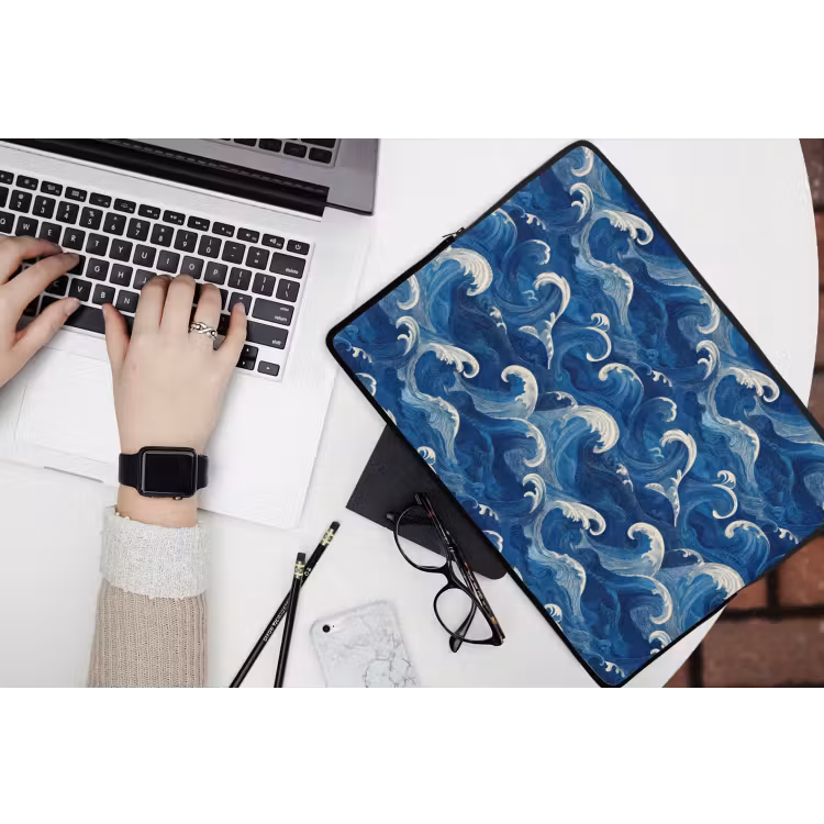 Laptophoes - Japans - Oceaan - Golven - Blauw — 3