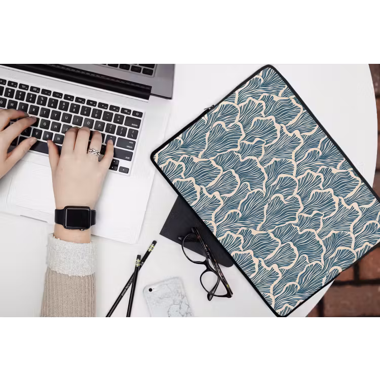 Laptophoes - Organisch - Blauw - Crème - Schelpen — 3