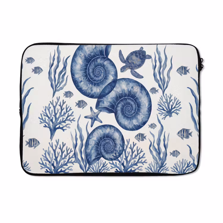 Laptophoes - Schelp - Spiraal - Zeeleven - Aquarel - Blauw — 5