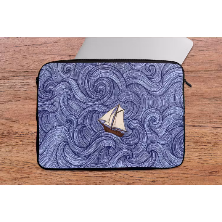 Laptophoes - Schip - Golven - Zee - Illustratie - Blauw — 2