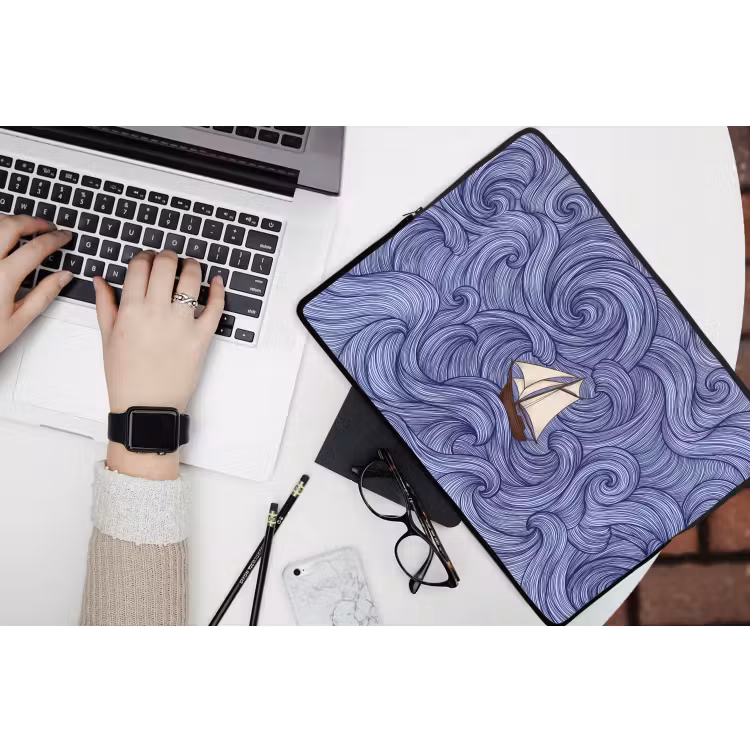 Laptophoes - Schip - Golven - Zee - Illustratie - Blauw — 3
