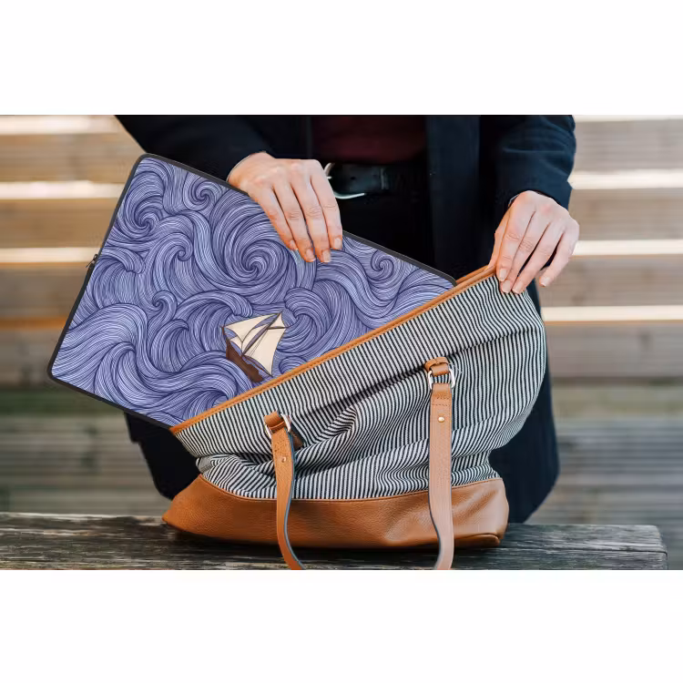 Laptophoes - Schip - Golven - Zee - Illustratie - Blauw — 4