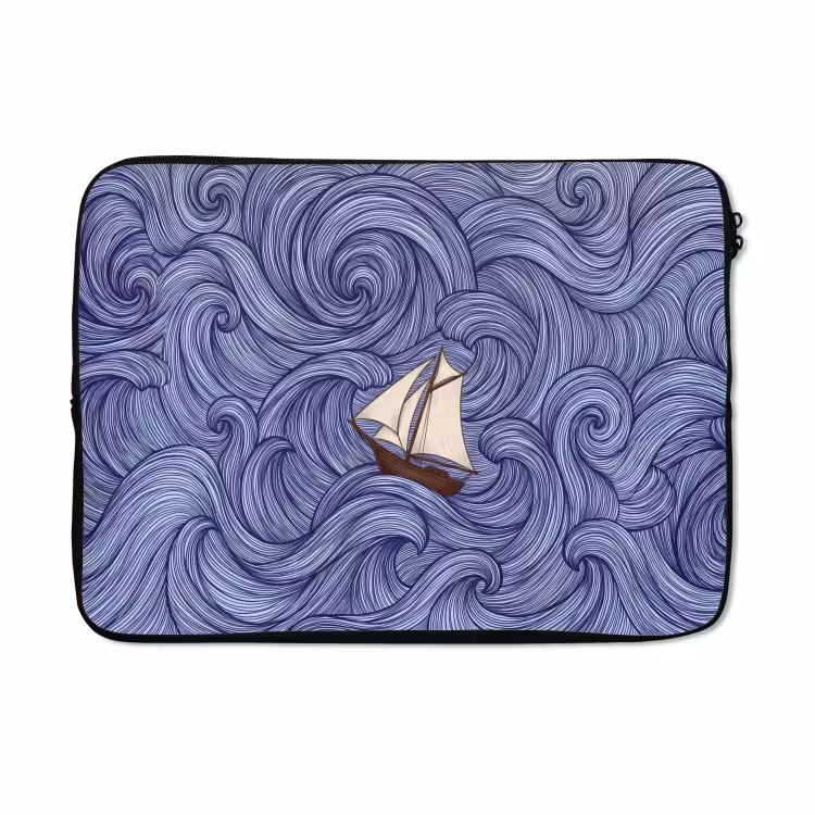 Laptophoes - Schip - Golven - Zee - Illustratie - Blauw — 5