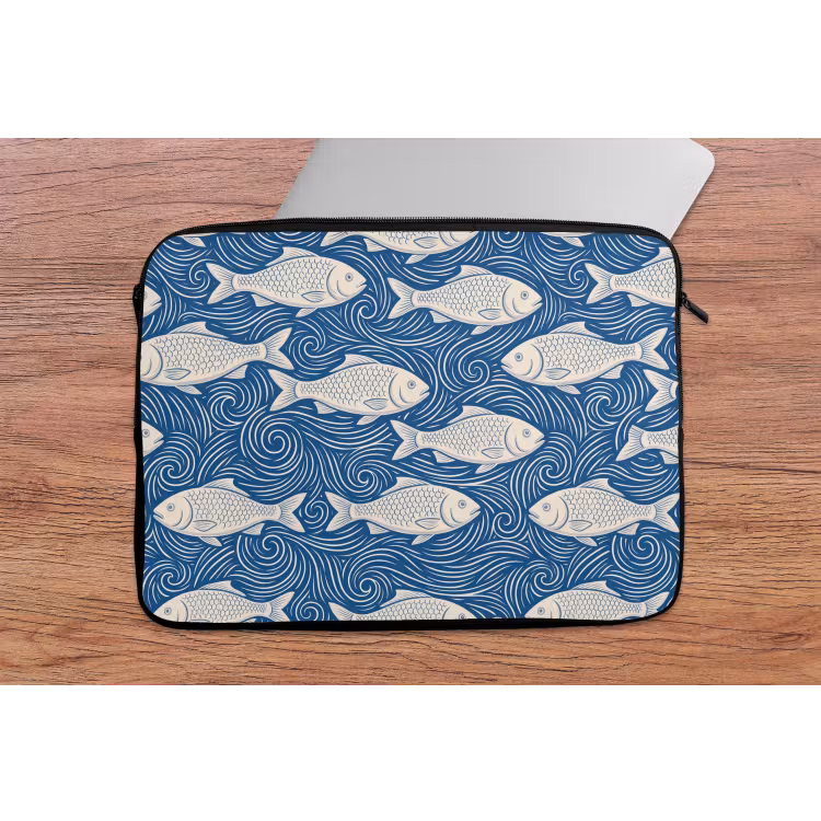 Laptophoes - Vis - Water - Patroon - Grafisch - Blauw — 2