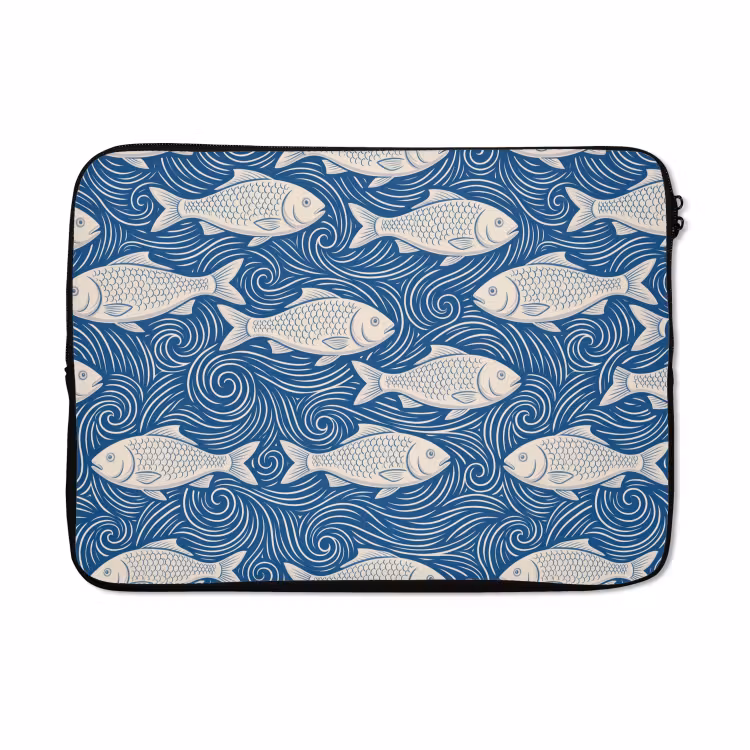 Laptophoes - Vis - Water - Patroon - Grafisch - Blauw — 5