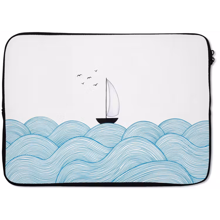 Laptophoes - Zeilboot - Golven - Zee - Illustratie - Blauw — 1