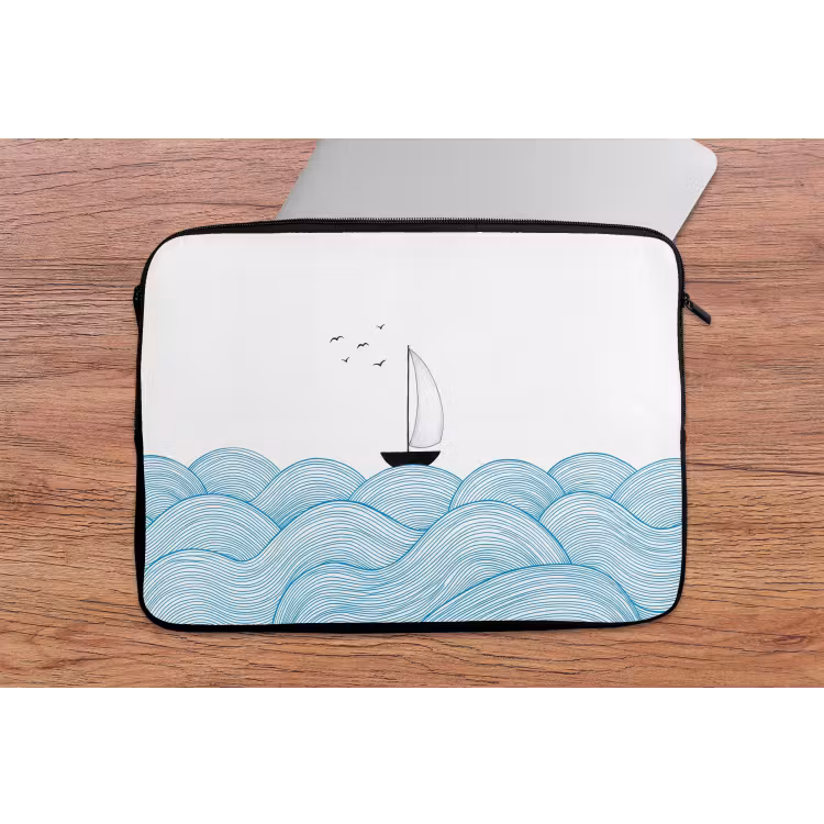 Laptophoes - Zeilboot - Golven - Zee - Illustratie - Blauw — 2