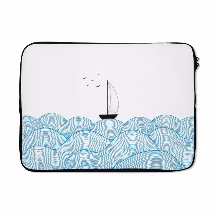 Laptophoes - Zeilboot - Golven - Zee - Illustratie - Blauw — 5