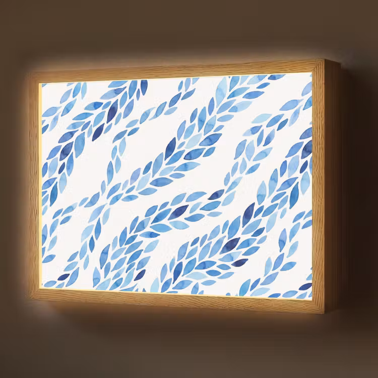 Lightbox - Wandlamp - Bladeren - Aquarel - Patroon - Modern - Blauw — 1