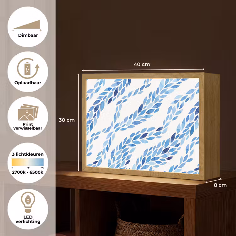 Lightbox - Wandlamp - Bladeren - Aquarel - Patroon - Modern - Blauw — 10