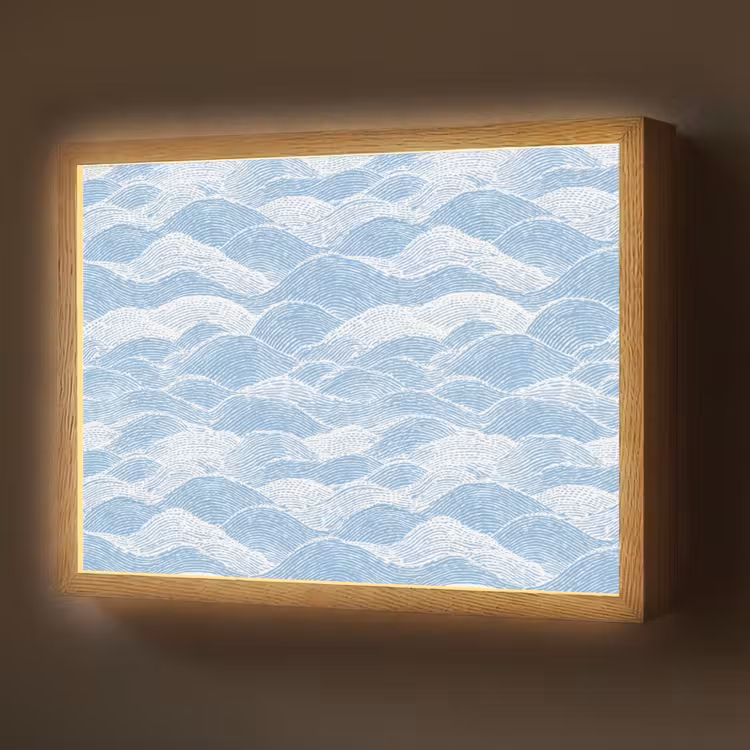 Lightbox - Wandlamp - Blauw - Wit - Golven - Getekend — 1