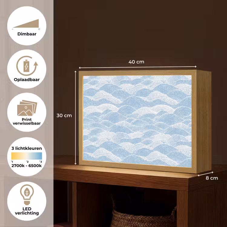 Lightbox - Wandlamp - Blauw - Wit - Golven - Getekend — 10