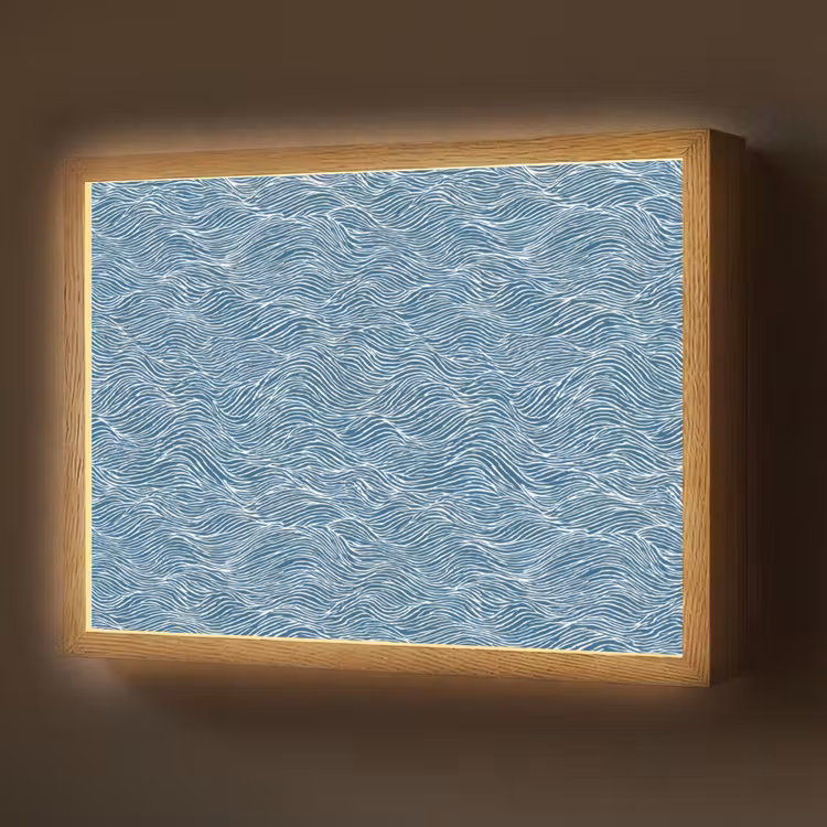 Lightbox - Wandlamp - Blauw - Wit - Golven - Getekend - Textuur — 1