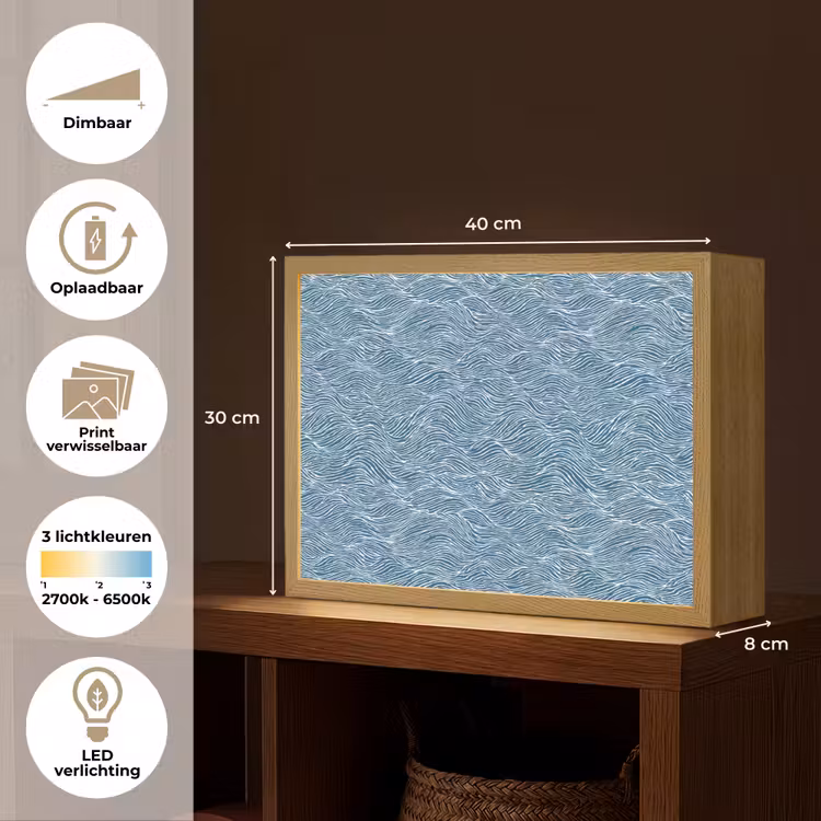Lightbox - Wandlamp - Blauw - Wit - Golven - Getekend - Textuur — 10