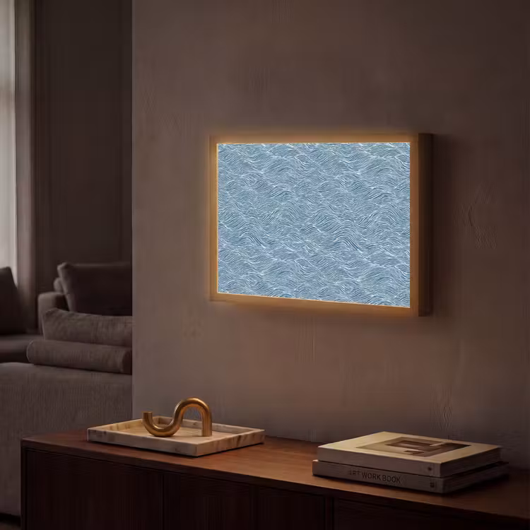 Lightbox - Wandlamp - Blauw - Wit - Golven - Getekend - Textuur — 2