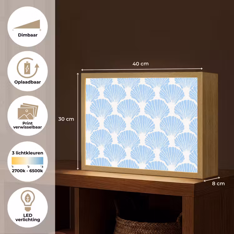 Lightbox - Wandlamp - Blauw - Wit - Schelpen - Grafisch - Structuur — 10