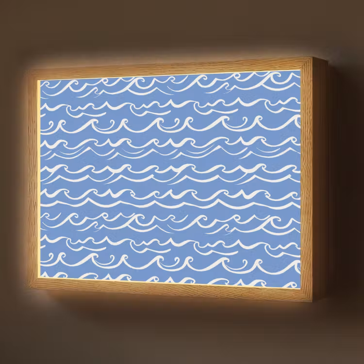 Lightbox - Wandlamp - Blauw - Wit - Simpel - Getekend - Golven — 1