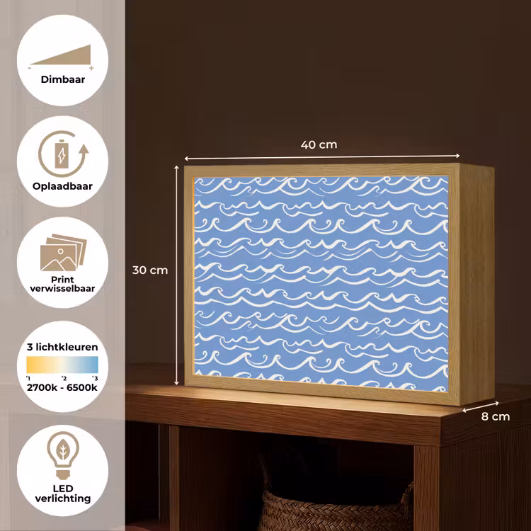 Lightbox - Wandlamp - Blauw - Wit - Simpel - Getekend - Golven — 10