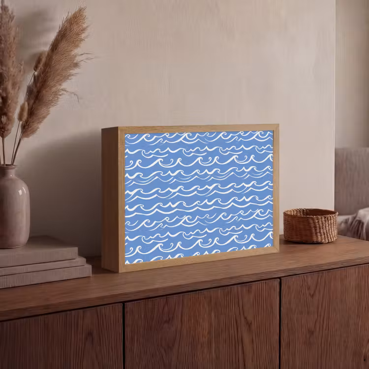 Lightbox - Wandlamp - Blauw - Wit - Simpel - Getekend - Golven — 4