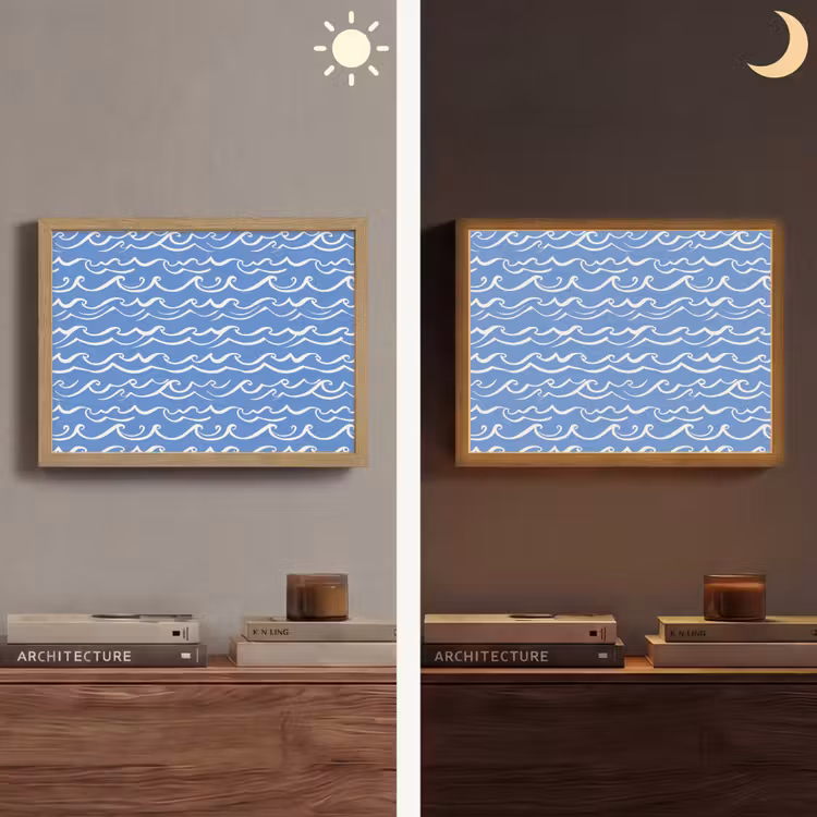 Lightbox - Wandlamp - Blauw - Wit - Simpel - Getekend - Golven — 6